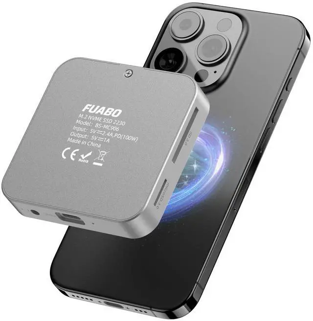 Main image of Magnetic M.2 NVMe SSD Enclosure & USB C Docking Station for iPhone MagSafe Portable SSD case, Magnetic External SSD &USB HUB 4K@60Hz HDMI, 10Gbps 100W PD Charging Compatible with iPhone 16