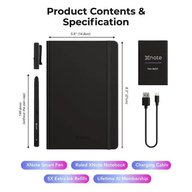 Alt view image 5 of 5 - XNote Smart Pen & Notebook Starter Set  AI-Powered Digital Note Taking, Real Paper Writing Syncs to App, Bluetooth Smart Notebook, 17-Hr Battery, Official Bundle with 5 Ink Refills