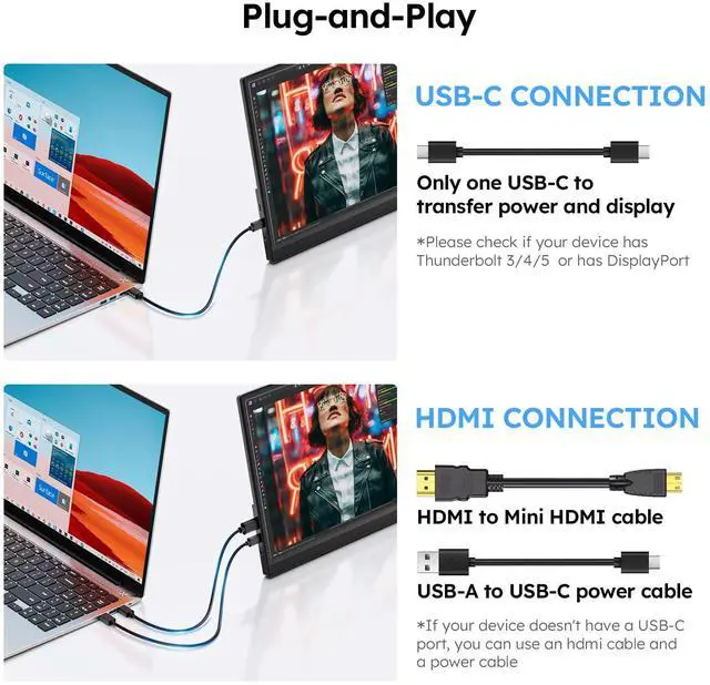Alt view image 4 of 5 - Omiodo 15.6" Portable Monitor FHD 1080P USB-C HDMI External Second Screen for Laptop, PC, Mac, Phone, PS5/PS4, Xbox, Switch IPS Ultra-Thin Gaming Display with Kickstand,Plug&Play