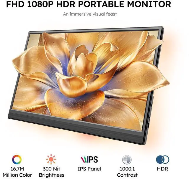 Alt view image 5 of 5 - Omiodo 15.6" Portable Monitor FHD 1080P USB-C HDMI External Second Screen for Laptop, PC, Mac, Phone, PS5/PS4, Xbox, Switch IPS Ultra-Thin Gaming Display with Kickstand,Plug&Play