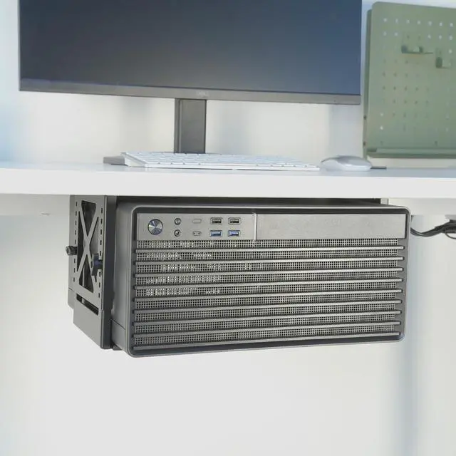 Alt view image 5 of 5 - Monzlteck Under Desk Adjustable Metal Mount Bracket  16-Level Height Adjustment (5.6-11.2in), Heavy-Duty 12kg Load Capacity, Universal Stand for PC, NAS, Label Printer,SpeakerVentilation Design