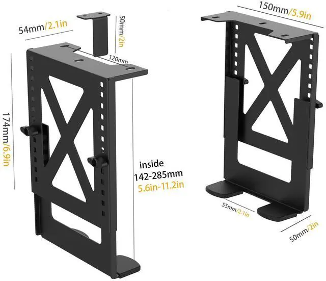 Alt view image 2 of 5 - Monzlteck Under Desk Adjustable Metal Mount Bracket  16-Level Height Adjustment (5.6-11.2in), Heavy-Duty 12kg Load Capacity, Universal Stand for PC, NAS, Label Printer,SpeakerVentilation Design