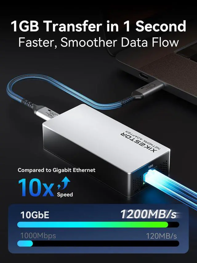 Alt view image 3 of 5 - 10G Ethernet Adapter, USB4 to 10G Base-T Thunderbolt 3/4 Compatible,10GB USB-C Ethernet Adapter,10Gbps RJ45 LAN,Aluminum Alloy Housing,Quiet and Intelligent Fan Temperature Control.