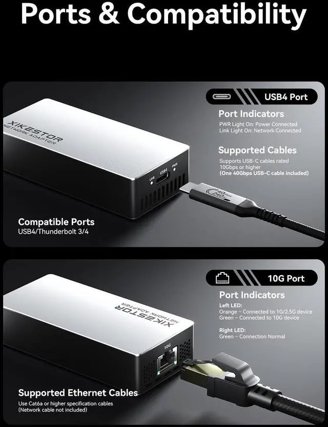 Alt view image 5 of 5 - 10G Ethernet Adapter, USB4 to 10G Base-T Thunderbolt 3/4 Compatible,10GB USB-C Ethernet Adapter,10Gbps RJ45 LAN,Aluminum Alloy Housing,Quiet and Intelligent Fan Temperature Control.