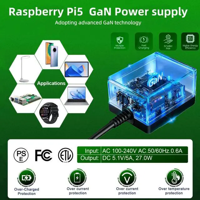 Alt view image 5 of 5 - Vesonn Raspberry Pi 5 16GB Starter Kit Raspberry Pi 5 16GB board/64GB Memory Card/GaN 27W 5.1V5A USB-C Power Supply/ABS Protective case/Active Cooler/MicroHDOUT Cable/Driver/Card Reader/Manual