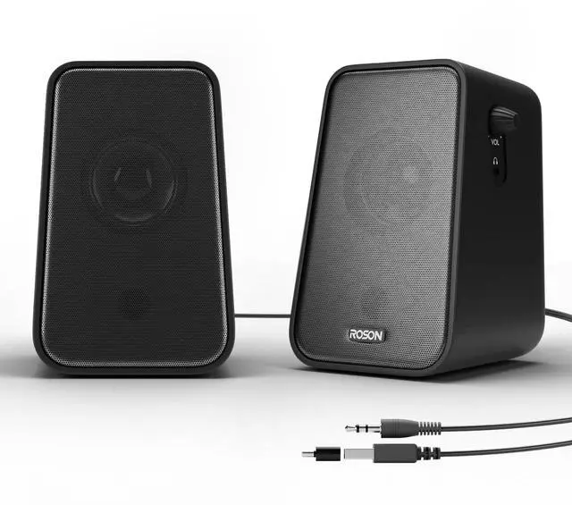 Main image of ROSON Computer Speaker, Compact Size Speaker with Headphone Jack, Enhanced Bass and Volume Control, Stereo 2.0 USB Powered 3.5mm Aux Multimedia Speakers for Laptop/Desktop/Tablets/Phone