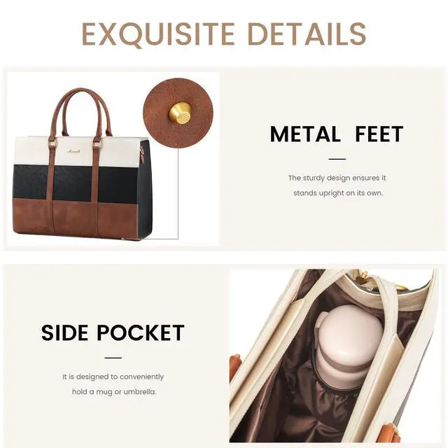 Alt view image 3 of 5 - LOVEVOOK Laptop Bag for Women, 15.6 Inch Laptop Tote Bag, Vintage Leather Work Bags for Women, Waterproof Computer bag with Clutch Purse, Large Capacity Briefcase, Business Office Bag