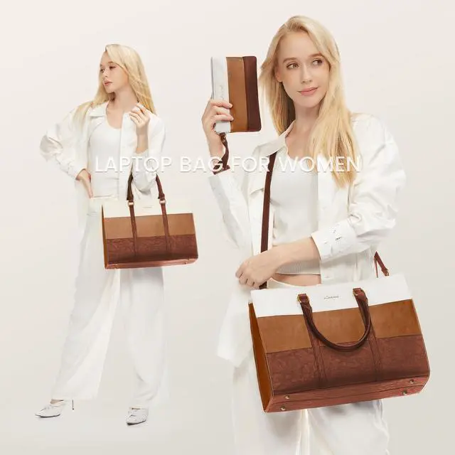 Alt view image 2 of 5 - LOVEVOOK Laptop Bag for Women, 15.6 Inch Laptop Tote Bag, Vintage Leather Work Bags for Women, Waterproof Computer bag with Clutch Purse, Large Capacity Briefcase, Business Office Bag