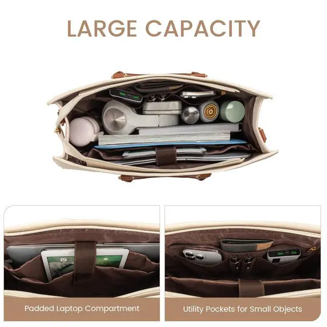 Alt view image 4 of 5 - LOVEVOOK Laptop Bag for Women, 15.6 Inch Laptop Tote Bag, Vintage Leather Work Bags for Women, Waterproof Computer bag with Clutch Purse, Large Capacity Briefcase, Business Office Bag