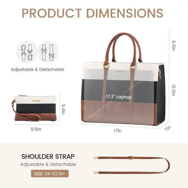 Alt view image 5 of 5 - LOVEVOOK Laptop Bag for Women, 15.6 Inch Laptop Tote Bag, Vintage Leather Work Bags for Women, Waterproof Computer bag with Clutch Purse, Large Capacity Briefcase, Business Office Bag