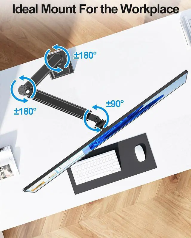 Alt view image 4 of 5 - Single Monitor Arm Fits up to 32 Inch, Desk Mount Holds 4.4-19.8lbs Computer Screen, Full Motion Gas Spring, VESA Mount 75x75, 100x100, Freelift