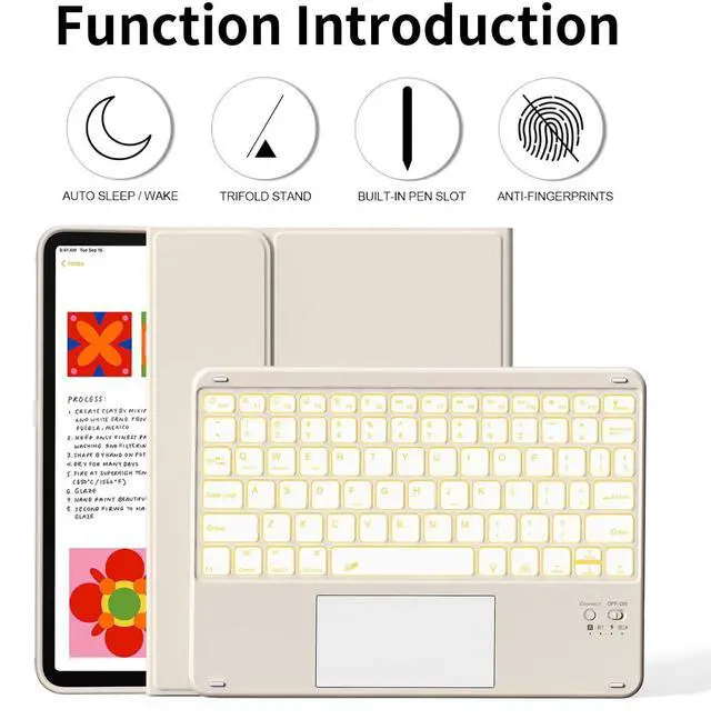 Alt view image 3 of 5 - kenke for iPad 11/10th Gen Case with Keyboard 11/10.9 inch 2025 A16/2022, Detachable Wireless Bluetooth with Right Side Pencil Holder, Multi-Touch Trackpad Backlit Square Gray Keycaps (Cream