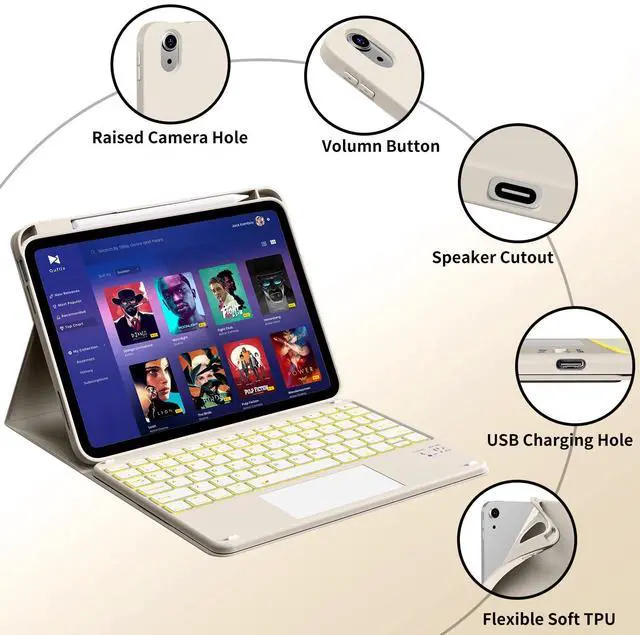 Alt view image 4 of 5 - kenke for iPad 11/10th Gen Case with Keyboard 11/10.9 inch 2025 A16/2022, Detachable Wireless Bluetooth with Right Side Pencil Holder, Multi-Touch Trackpad Backlit Square Gray Keycaps (Cream