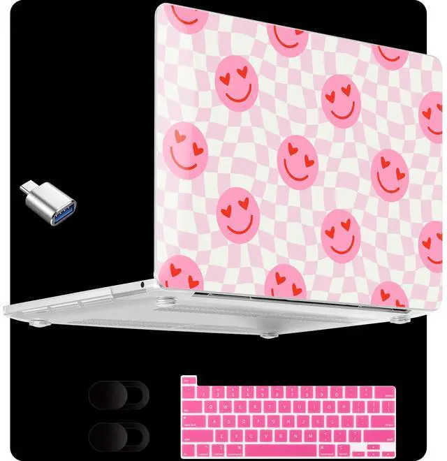 Main image of MEEgoodo for M2 MacBook Pro 13 inch Case 2022 2021 2020,Crystal Cover Fit Model A2338 M2/M1 A2251 A2289,Clear Case for 13.3-inch Laptop,Hard Shell for MacBook Pro M2, Checkered Pink Hearts