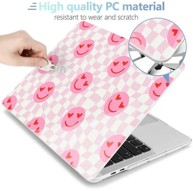 Alt view image 3 of 5 - MEEgoodo for M2 MacBook Pro 13 inch Case 2022 2021 2020,Crystal Cover Fit Model A2338 M2/M1 A2251 A2289,Clear Case for 13.3-inch Laptop,Hard Shell for MacBook Pro M2, Checkered Pink Hearts