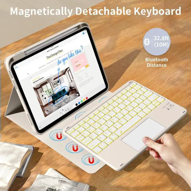 Alt view image 5 of 5 - kenke for iPad 11/10th Gen Case with Keyboard 11/10.9 inch 2025 A16/2022, Detachable Wireless Bluetooth with Right Side Pencil Holder, Multi-Touch Trackpad Backlit Square Gray Keycaps (Cream