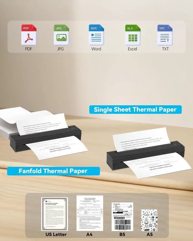 Alt view image 3 of 5 - NDYIN Portable Printer Wireless for Travel, D80 Thermal Printer, Inkless Printers, Compatible with iOS, Android, Laptop, Supports 8.5" x 11" US Letter & A4 & A5 for Home Use, Office, Vehicles, Black