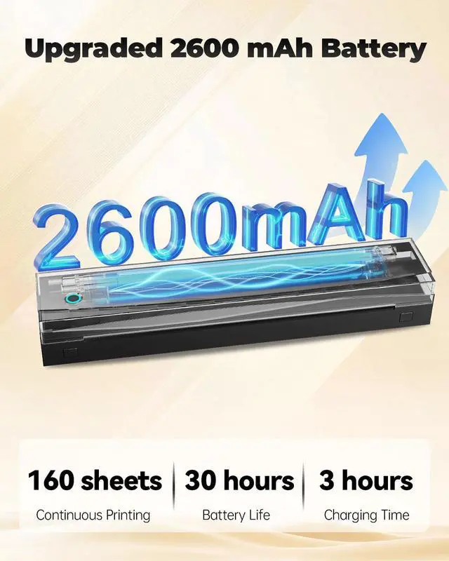 Alt view image 4 of 5 - NDYIN Portable Printer Wireless for Travel, D80 Thermal Printer, Inkless Printers, Compatible with iOS, Android, Laptop, Supports 8.5" x 11" US Letter & A4 & A5 for Home Use, Office, Vehicles, Black