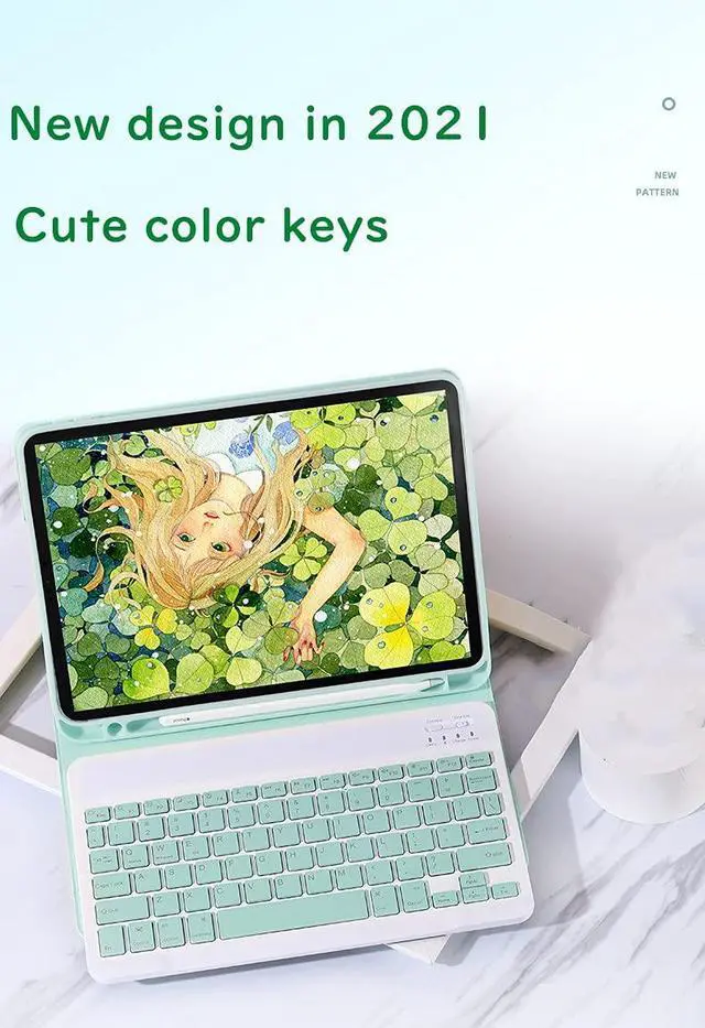 Alt view image 3 of 5 - YEEHi Color Keyboard for Galaxy Tab S6 Lite 10.4 inch 2024/2022/2020 Keyboard Case Cute Detachable Removable Wireless Bluetooth Keyboard Cover,MintGreen