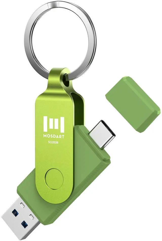 Main image of MOSDART 512GB USB3.1 Fast Speed C and A Dual Flash Drive, exFAT Memory Stick with Keychain and LED Indicator, for iPhone 15 and 16, Android Phone, iPad, MacBook, and Other Laptops, Green