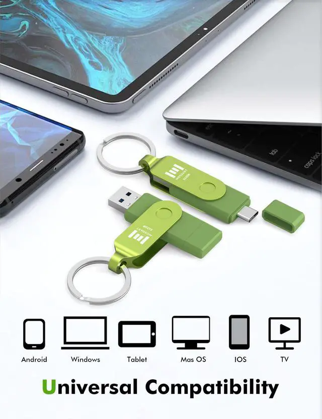 Alt view image 3 of 5 - MOSDART 512GB USB3.1 Fast Speed C and A Dual Flash Drive, exFAT Memory Stick with Keychain and LED Indicator, for iPhone 15 and 16, Android Phone, iPad, MacBook, and Other Laptops, Green
