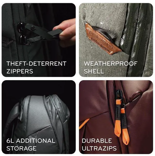 Alt view image 5 of 5 - Peak Design Travel Backpack 30L, Eclipse, Expandable 27-33L Design, Rear and Top Access, Weatherproof Shell, Laptop Sleeve, Ideal for Travel or Everyday Carry, Versatile Backpack for Men and Women