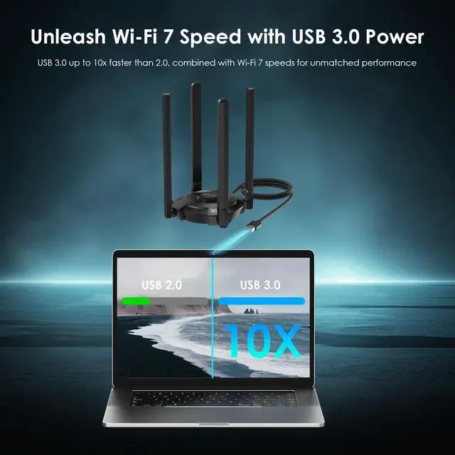 Alt view image 4 of 5 - WAVLINK BE6500 USB WiFi 7 Adapter for Desktop PC, Tri-Band USB WiFi Adapter with 2.4GHz/5GHz/6GHz High Gain Antennas, WPA3, MLO & Multi-RU, MU-MIMO, OFDMA, 4K-QAM, Supports Windows 11/10 Only