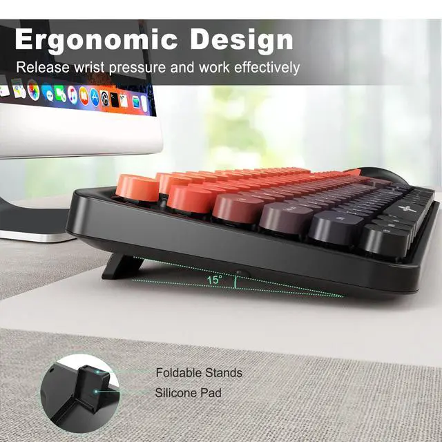 Alt view image 3 of 5 - Wireless Keyboard and Mouse Combo - Cute Colorful Keyboard and Mouse, Retro Typewriter Keyboard with 2.4GHz Plug & Play, for Windows 11/10/7, Laptop, PC (Orange Wireless Keyboard and Mouse)