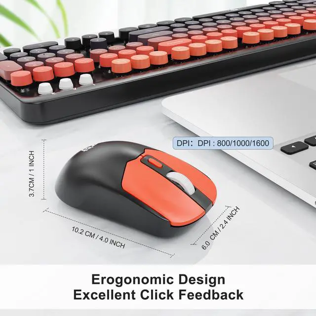 Alt view image 4 of 5 - Wireless Keyboard and Mouse Combo - Cute Colorful Keyboard and Mouse, Retro Typewriter Keyboard with 2.4GHz Plug & Play, for Windows 11/10/7, Laptop, PC (Orange Wireless Keyboard and Mouse)