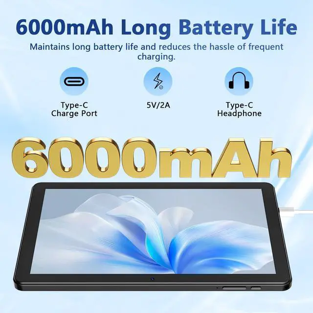 Alt view image 5 of 5 - Aobante Tablet 10 Inch, 2025 Android 15 Tablets, 18GB+128GB, 1TB Expand, Widevine L1 Compatible Octa-Core Tablet with WiFi 6, 6000mAh Battery, Dual Camera(5MP+8MP)