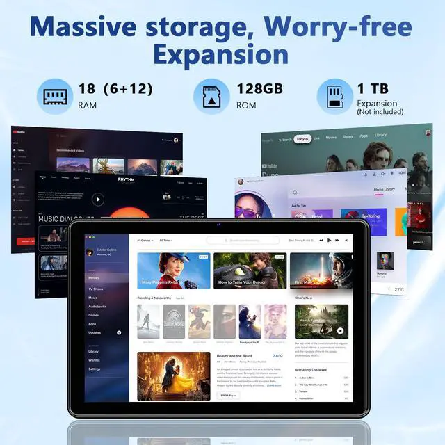 Alt view image 2 of 5 - Aobante Tablet 10 Inch, 2025 Android 15 Tablets, 18GB+128GB, 1TB Expand, Widevine L1 Compatible Octa-Core Tablet with WiFi 6, 6000mAh Battery, Dual Camera(5MP+8MP)