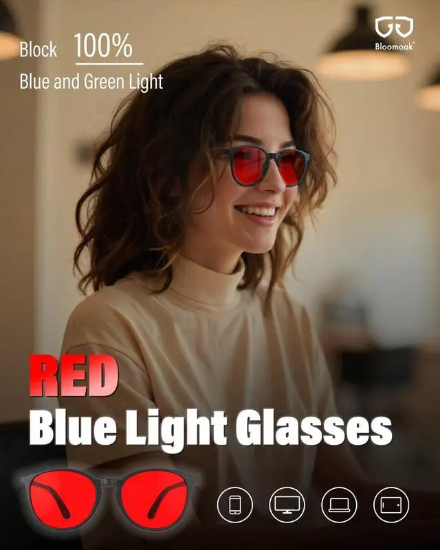 Alt view image 2 of 5 - Bloomoak 99.9% Blue Light Blocking Glasses, Gaming Retro Round Glasses, Relieve Eye Fatigue and Improve Sleep, Suitable for Screens/Games/TVs
