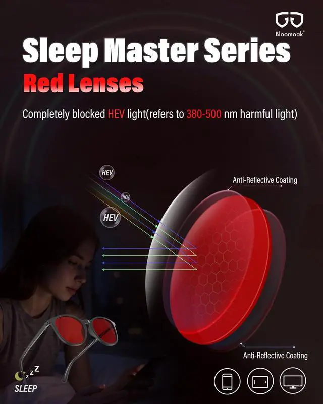 Alt view image 4 of 5 - Bloomoak 99.9% Blue Light Blocking Glasses, Gaming Retro Round Glasses, Relieve Eye Fatigue and Improve Sleep, Suitable for Screens/Games/TVs