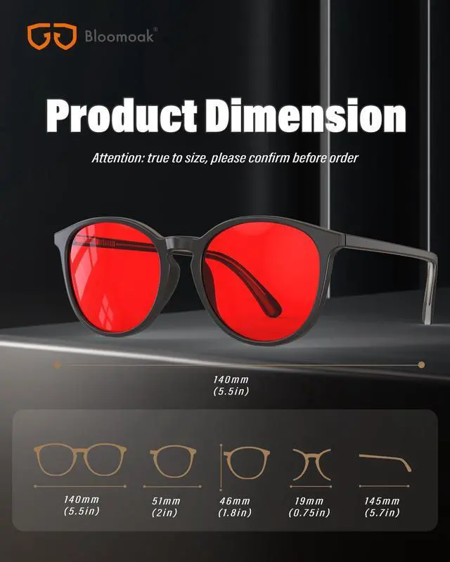 Alt view image 5 of 5 - Bloomoak 99.9% Blue Light Blocking Glasses, Gaming Retro Round Glasses, Relieve Eye Fatigue and Improve Sleep, Suitable for Screens/Games/TVs