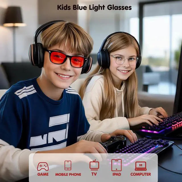 Alt view image 2 of 5 - CHEERS DEVICES Blue Light Glasses for Kids Boys Girls Teens - 1 Pack Sleep Glasses with Red Lens 99.9% Blue Green Blocking for Computer, Gaming lentes de sol para niños
