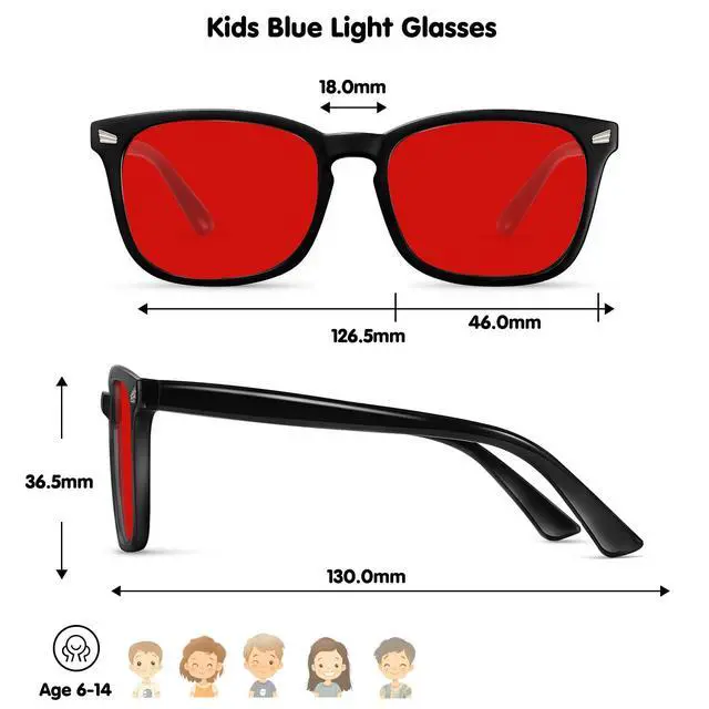 Alt view image 4 of 5 - CHEERS DEVICES Blue Light Glasses for Kids Boys Girls Teens - 1 Pack Sleep Glasses with Red Lens 99.9% Blue Green Blocking for Computer, Gaming lentes de sol para niños