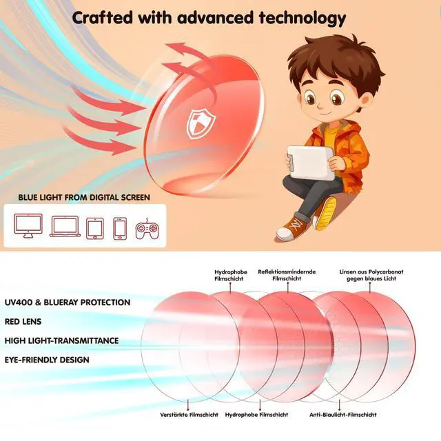 Alt view image 5 of 5 - CHEERS DEVICES Blue Light Glasses for Kids Boys Girls Teens - 1 Pack Sleep Glasses with Red Lens 99.9% Blue Green Blocking for Computer, Gaming lentes de sol para niños