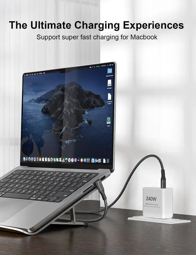 Alt view image 3 of 5 - XAOSUN 240W USB4 Cable, Right Angle Thunderbolt 4 Cable 6Ft, 90 Degree Thunderbolt Cord Support 40Gbps 8K 4K Display USB-C Thunderbolt 4 for ROG Ally Thunderbolt 3 Steam Deck eGPU Laptop ipad Docks
