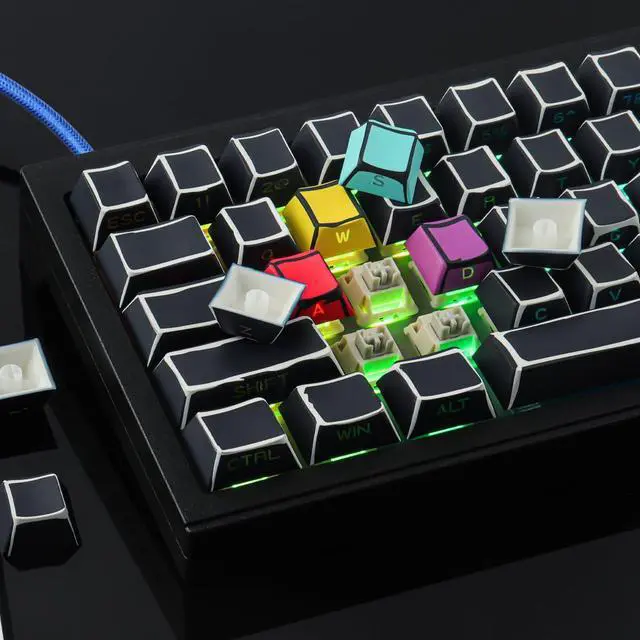 Alt view image 2 of 5 - Tsungup Custom Keycaps-Side Print Keycap Set,PBT Shine Through Cool Retro Keycaps 75 Percent,128 Keys Dye Sub Cherry Profile Keyboard Key caps for Cherry MX Mechanical Keyboard-Sketch Black Keycap