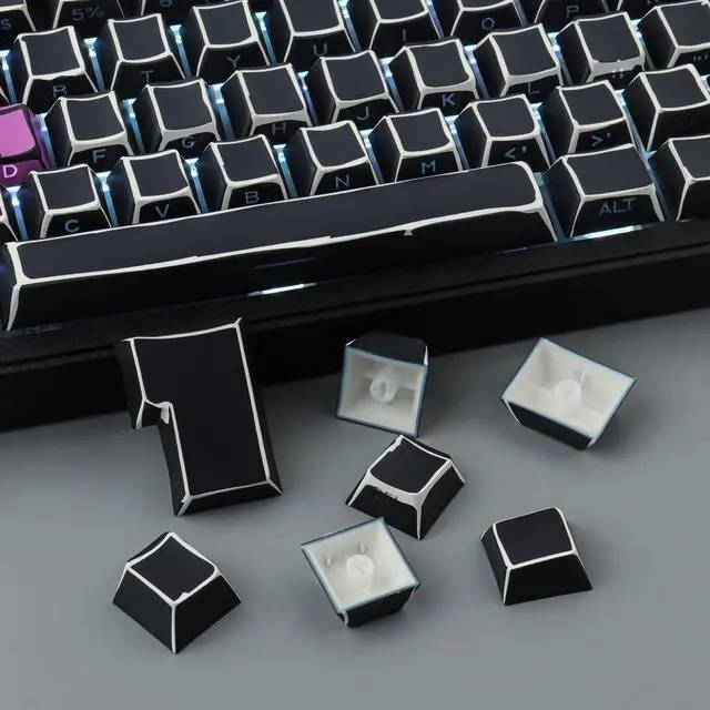 Alt view image 5 of 5 - Tsungup Custom Keycaps-Side Print Keycap Set,PBT Shine Through Cool Retro Keycaps 75 Percent,128 Keys Dye Sub Cherry Profile Keyboard Key caps for Cherry MX Mechanical Keyboard-Sketch Black Keycap