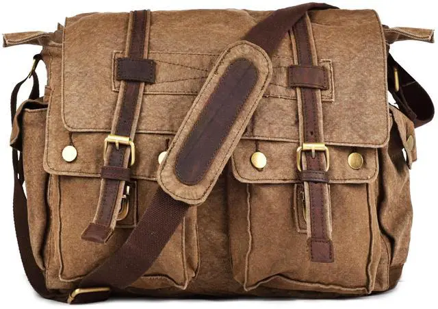 Alt view image 2 of 5 - LEATHER VILLAGE Vintage Canvas Messenger Bag  16 Inch Handmade Laptop Shoulder Bag for Men & Women  Crossbody Work Bag for Office, Travel & Daily Use - Tan