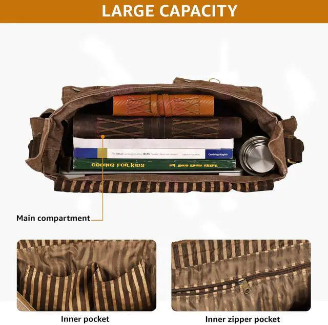 Alt view image 3 of 5 - LEATHER VILLAGE Vintage Canvas Messenger Bag  16 Inch Handmade Laptop Shoulder Bag for Men & Women  Crossbody Work Bag for Office, Travel & Daily Use - Tan