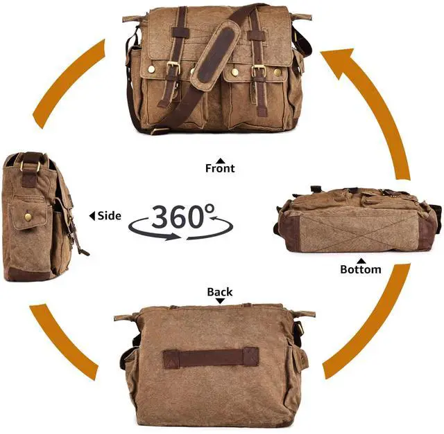 Alt view image 5 of 5 - LEATHER VILLAGE Vintage Canvas Messenger Bag  16 Inch Handmade Laptop Shoulder Bag for Men & Women  Crossbody Work Bag for Office, Travel & Daily Use - Tan