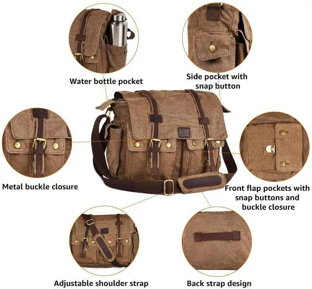 Alt view image 4 of 5 - LEATHER VILLAGE Vintage Canvas Messenger Bag  16 Inch Handmade Laptop Shoulder Bag for Men & Women  Crossbody Work Bag for Office, Travel & Daily Use - Tan