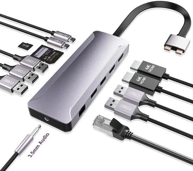 Main image of USB C Hub Adapter for MacBook Pro/Air M4 M3 M2 M1 2025-2018 13" 14" 15" 16", Mac Multiport Adapter, 13 in 2 MacBook Accessories with Dual HDMI 4K, 100W PD, Audio, RJ45, SD/TF, USB C/USB A Data Ports
