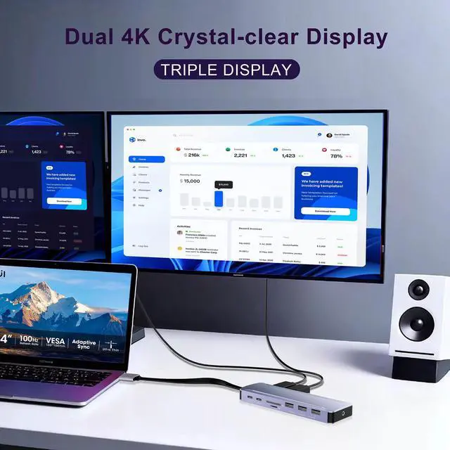 Alt view image 3 of 5 - USB C Hub Adapter for MacBook Pro/Air M4 M3 M2 M1 2025-2018 13" 14" 15" 16", Mac Multiport Adapter, 13 in 2 MacBook Accessories with Dual HDMI 4K, 100W PD, Audio, RJ45, SD/TF, USB C/USB A Data Ports