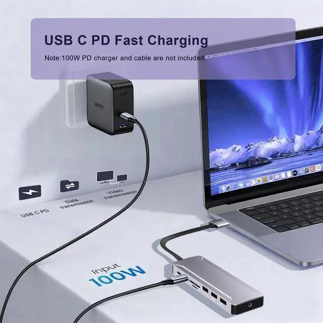 Alt view image 5 of 5 - USB C Hub Adapter for MacBook Pro/Air M4 M3 M2 M1 2025-2018 13" 14" 15" 16", Mac Multiport Adapter, 13 in 2 MacBook Accessories with Dual HDMI 4K, 100W PD, Audio, RJ45, SD/TF, USB C/USB A Data Ports