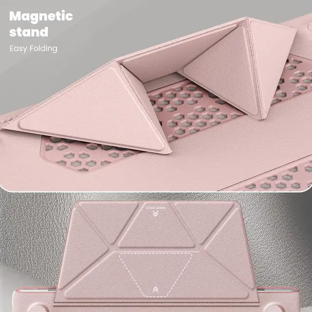 Alt view image 5 of 5 - Batianda Premium PU Leather Case for New M4 MacBook Pro 16 inch 2024 2023 2021 M3 M2 M1 Pro/Max Chip Business Elegant Protective Cover with Foldable Stand, Full Protection with Anti-Slip Pads, Pink