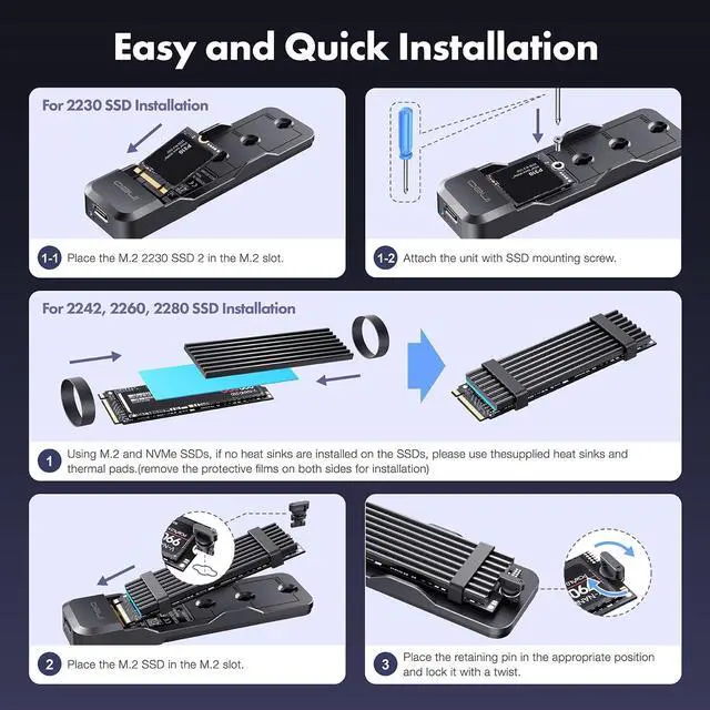 Alt view image 2 of 5 - ineo Tool-Free M.2 NVMe & SATA to USB C 10Gbps Docking Station for M Key, B+M Key Support 2280 2260 2242 2230 SSDs (M.2 10Gb Docking)
