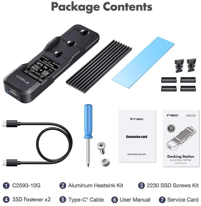Alt view image 4 of 5 - ineo Tool-Free M.2 NVMe & SATA to USB C 10Gbps Docking Station for M Key, B+M Key Support 2280 2260 2242 2230 SSDs (M.2 10Gb Docking)